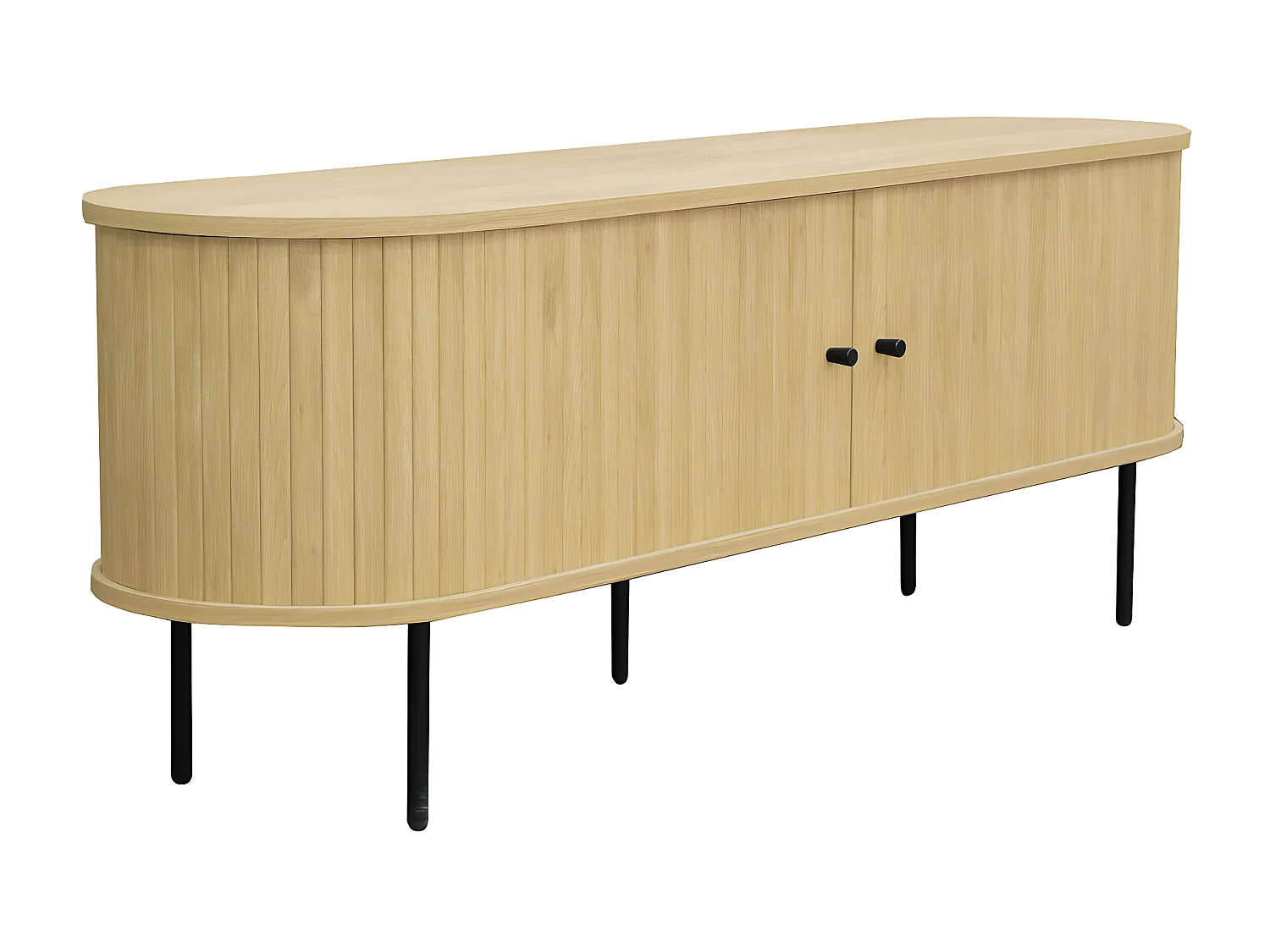 Lucie - Meuble tv aux portes coulissantes en bois et métal L150cm - Bois clair