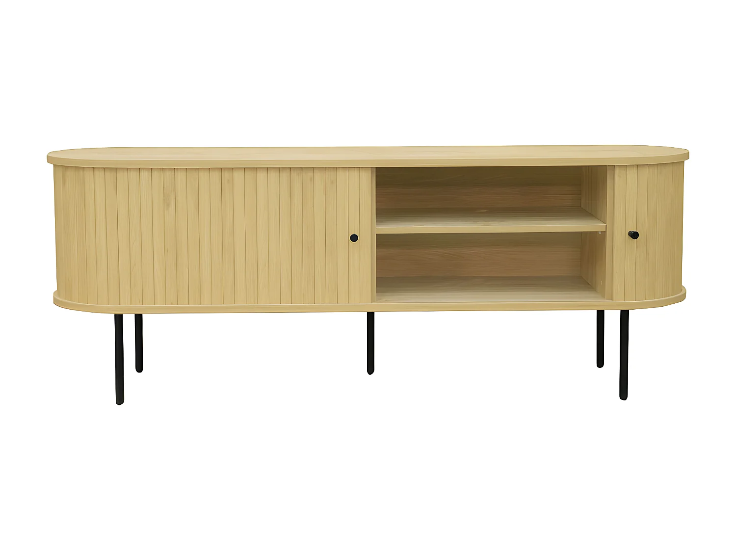 Lucie - Meuble tv aux portes coulissantes en bois et métal L150cm - Bois clair