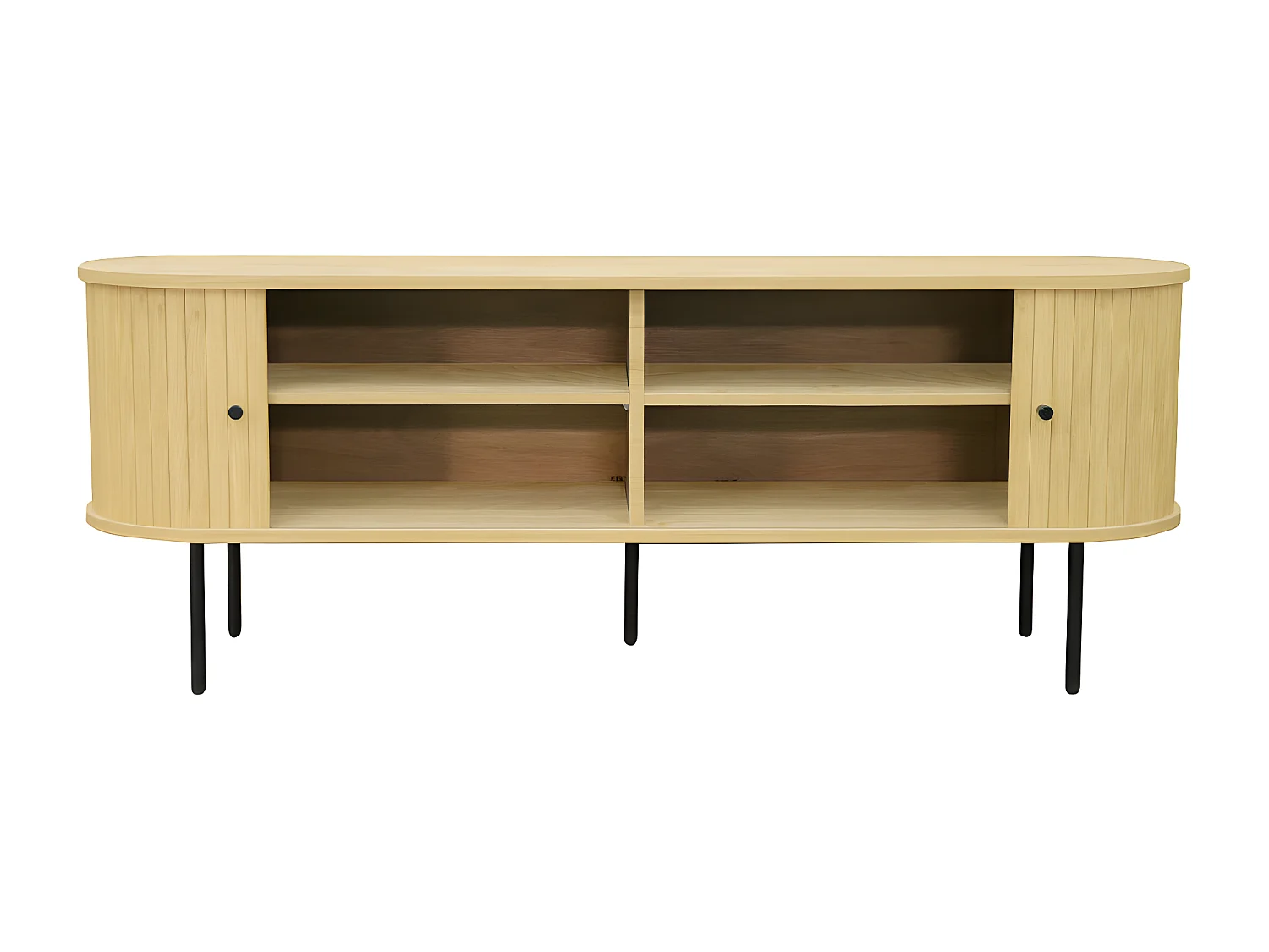 Lucie - Meuble tv aux portes coulissantes en bois et métal L150cm - Bois clair