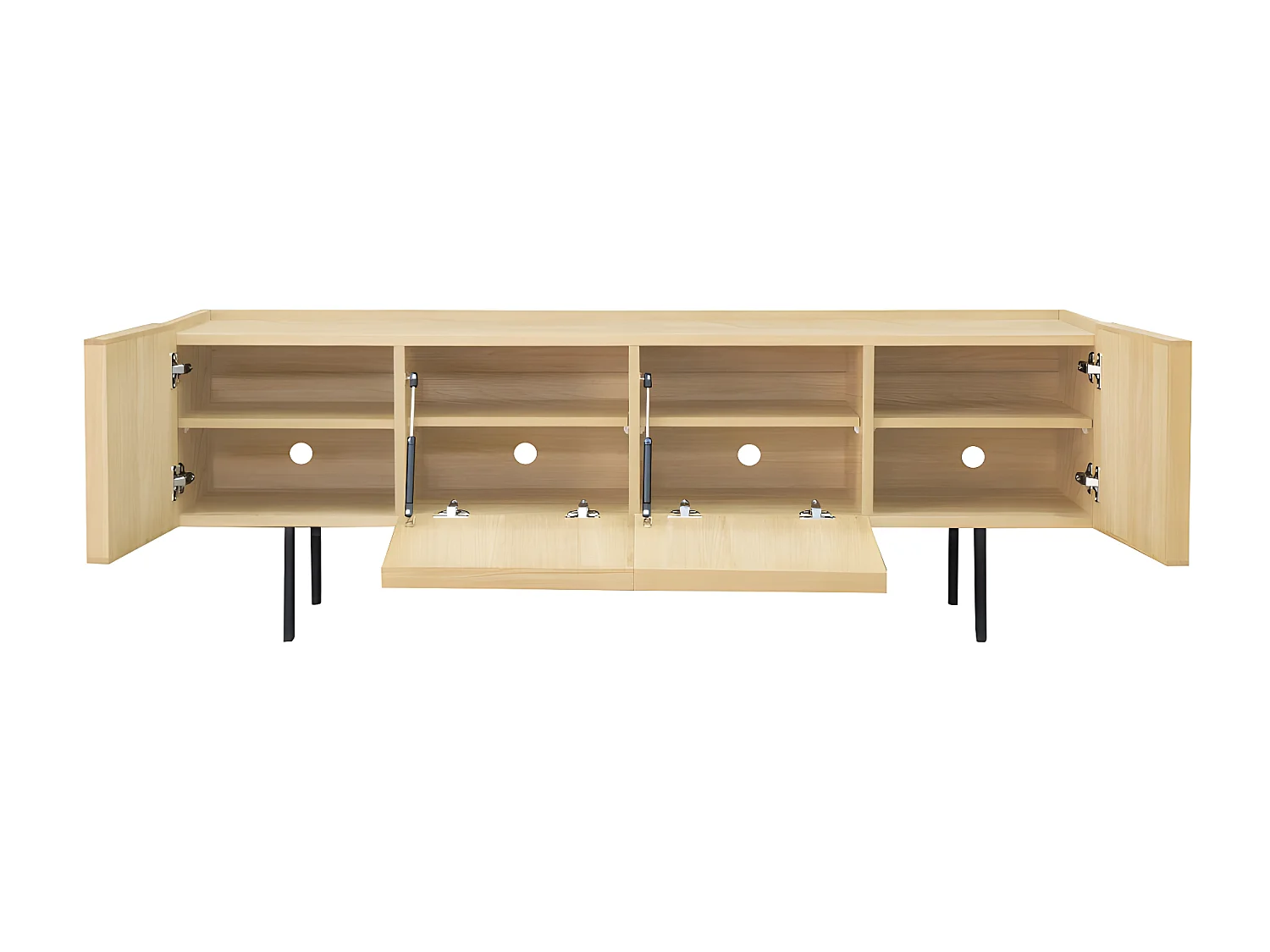 Lines - Meuble TV 4 portes en bois L160cm - Bois clair