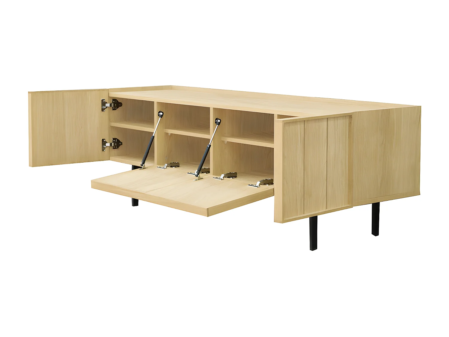 Lines - Meuble TV 4 portes en bois L160cm - Bois clair