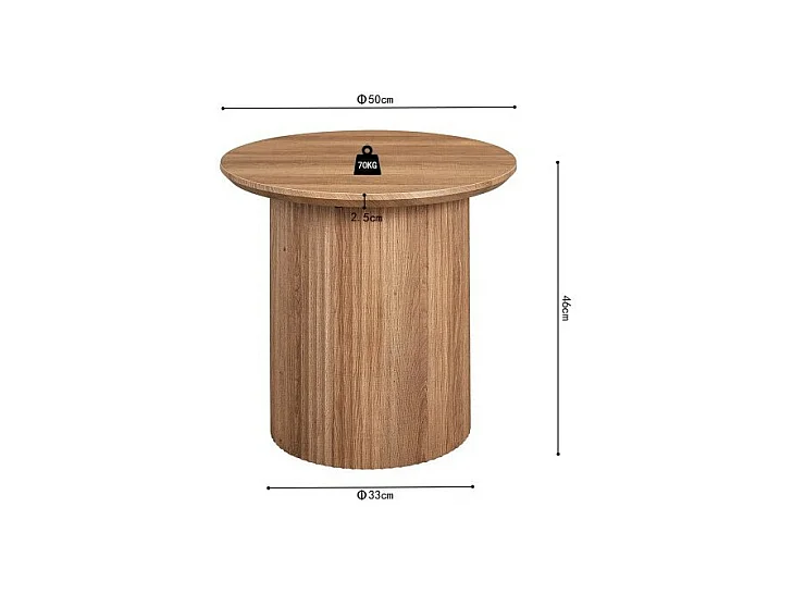 Mesa de centro coleção VAGOS efeito carvalho envelhecido diâmetro 50 cm