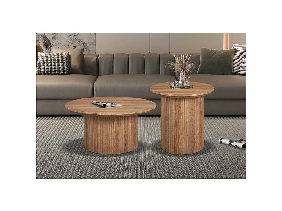 Mesa de centro coleção VAGOS efeito carvalho envelhecido diâmetro 50 cm