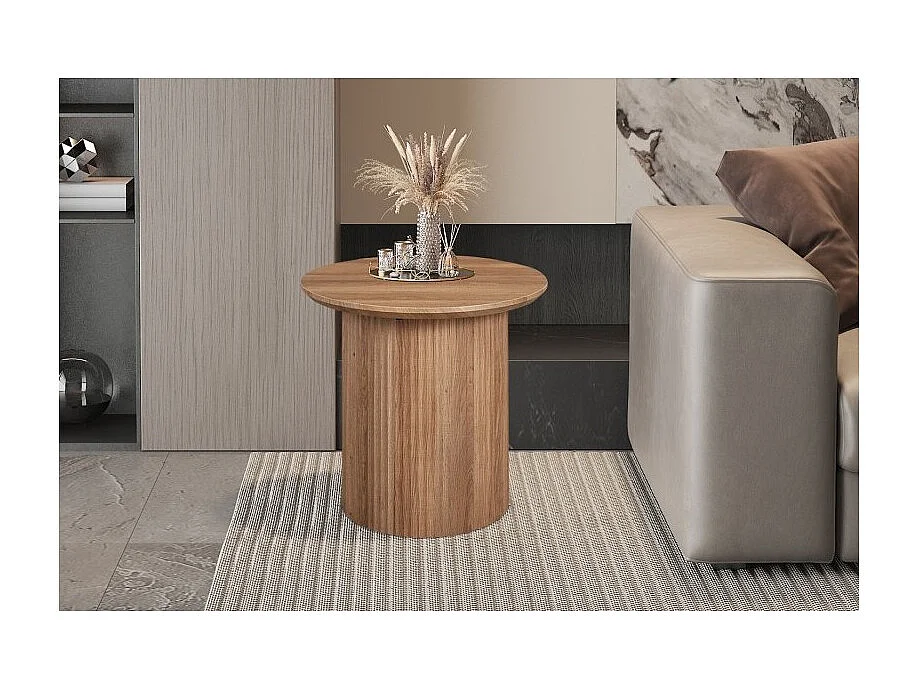 Table basse VAGOS – Effet chêne vieilli – Diamètre 50 cm