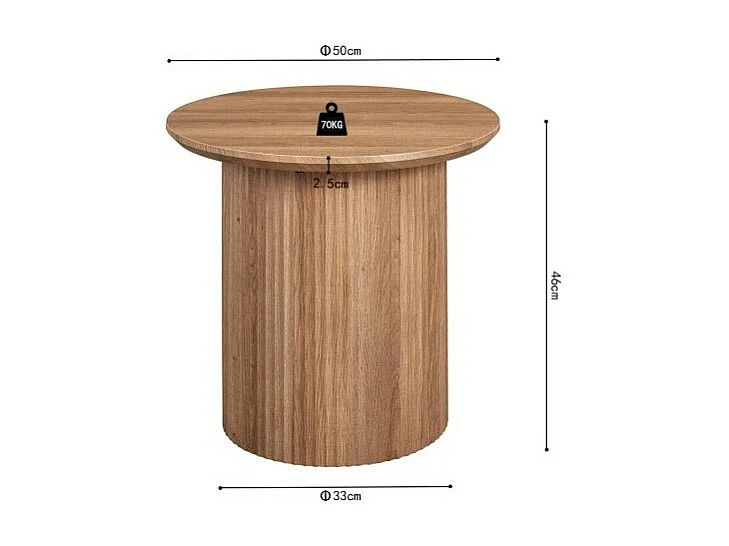 Table basse VAGOS – Effet chêne vieilli – Diamètre 50 cm