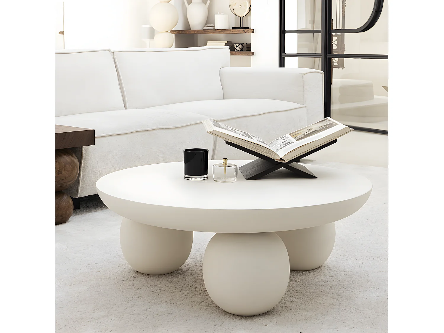 Bungin - Table basse en bois massif ø90cm - Blanc