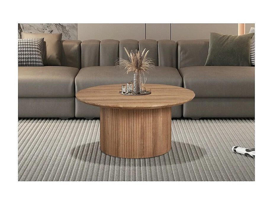 Salontafel VAGOS - Oud eiken effect - Rond - Diameter 80 cm - Authentiek en robuust ontwerp