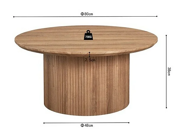 Salontafel VAGOS - Oud eiken effect - Rond - Diameter 80 cm - Authentiek en robuust ontwerp