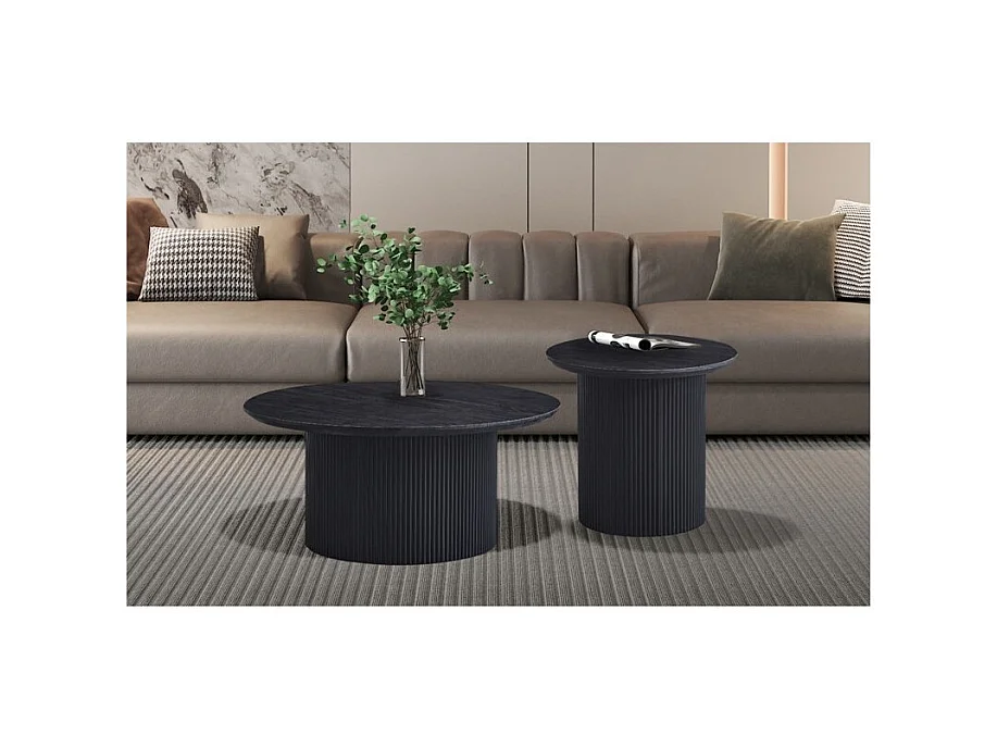 Salontafel VAGOS - Donkerbruin houteffect - Rond - Diameter 80 cm - Elegant en robuust ontwerp