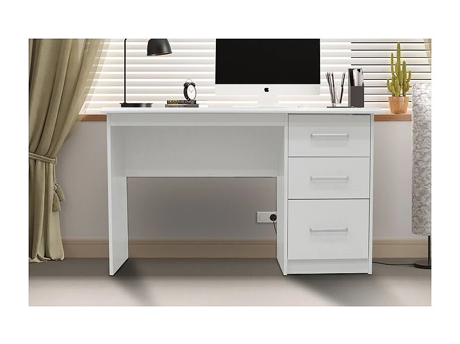 Bureau droit PRAGUE – 3 tiroirs – Coloris blanc – Design moderne et fonctionnel