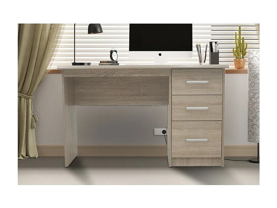 Escritório direito da coleção PRAGUE com 3 gavetas em carvalho sonoma.