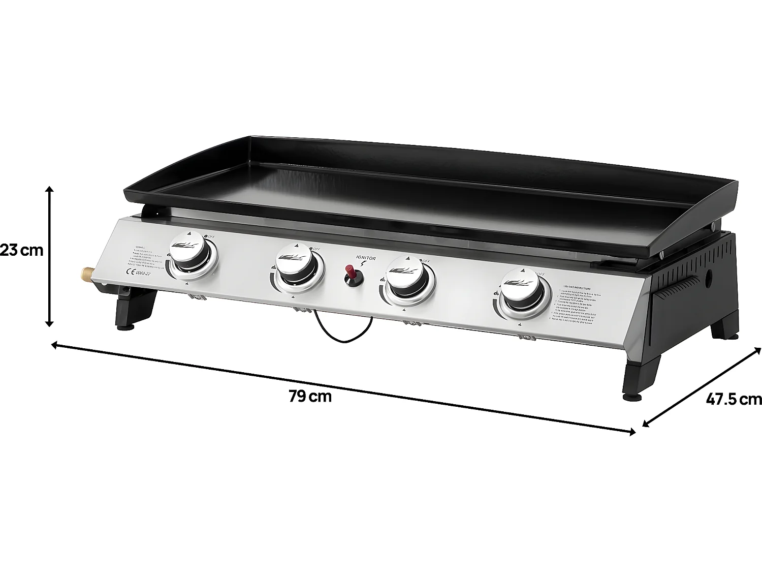 Plancha a gas 4 fuochi "Jolly" - 10 Kw - Grigio