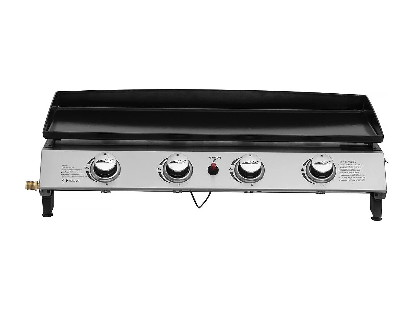 Plancha gas bbq gasgrill bakplaat 4 branders "Jolly" - 10 kW - Grijs