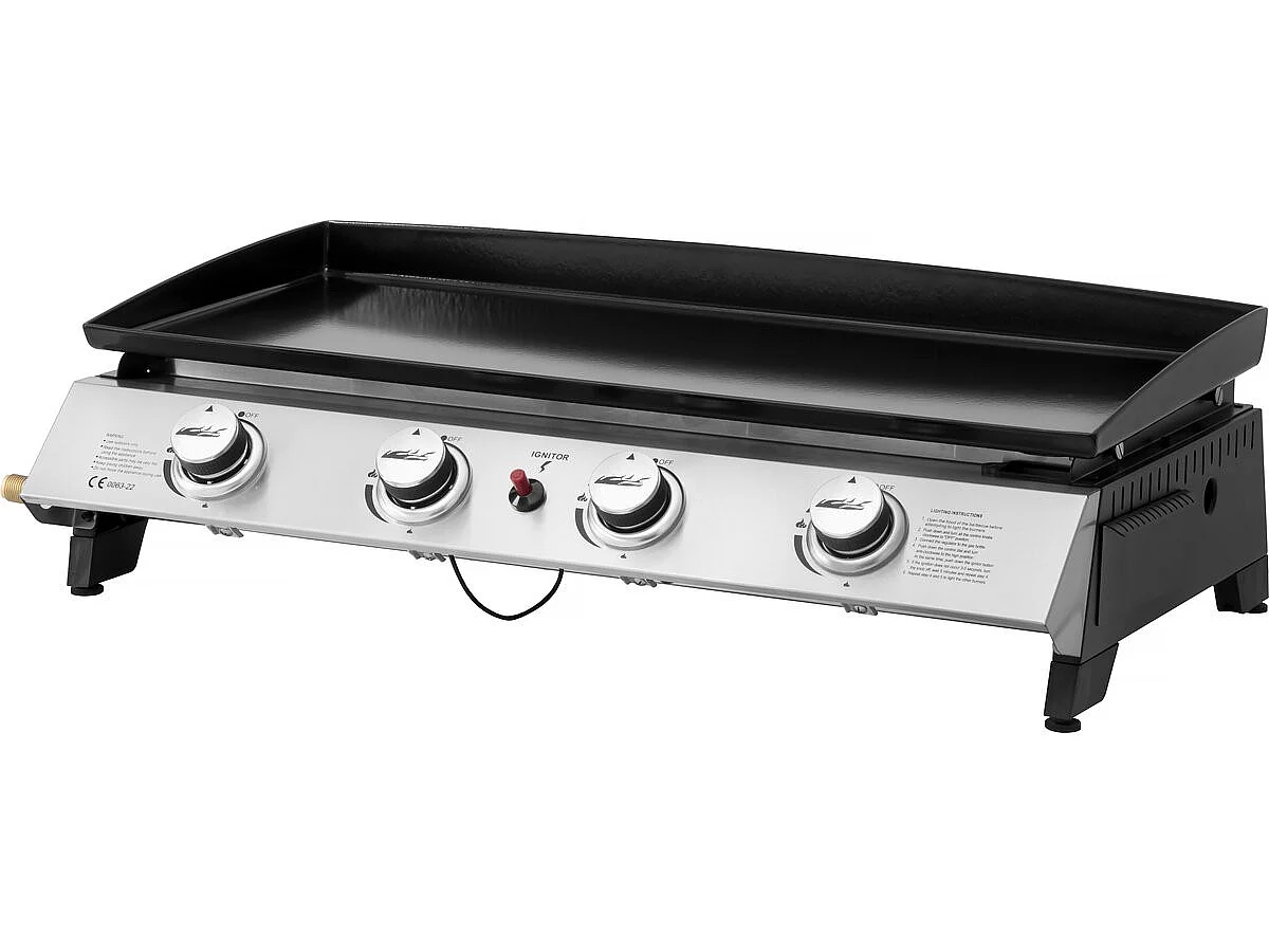 Plancha gas bbq gasgrill bakplaat 4 branders "Jolly" - 10 kW - Grijs