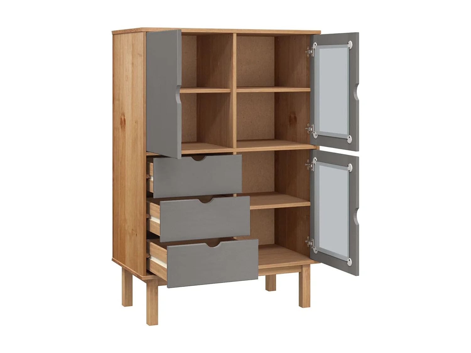 Credenza OTTA Marrone e Grigio 85x43x125 cm in Legno di Pino