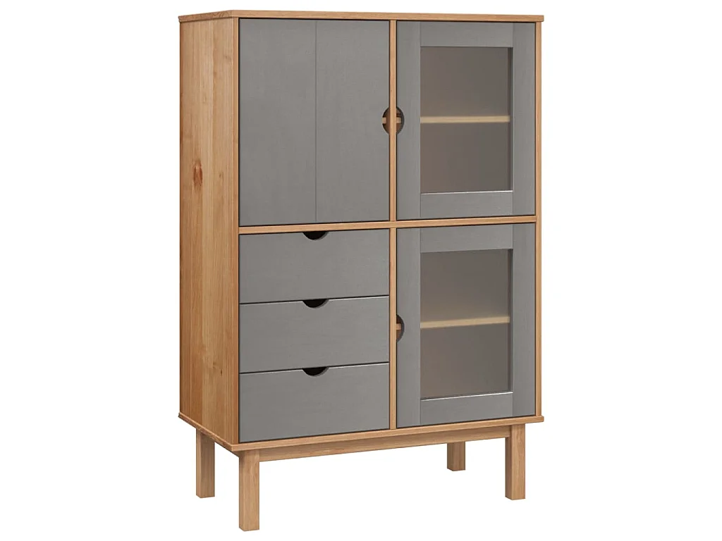 Buffet haut OTTA marron et gris 85x43x125 cm bois massif de pin
