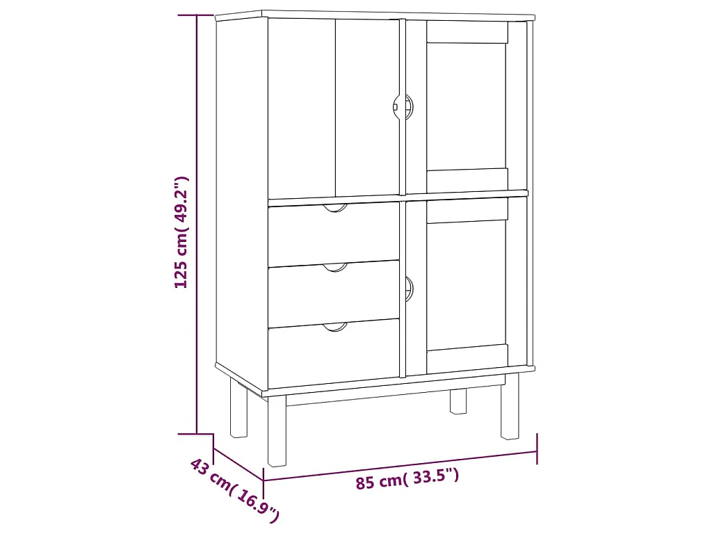 Buffet haut OTTA marron et gris 85x43x125 cm bois massif de pin
