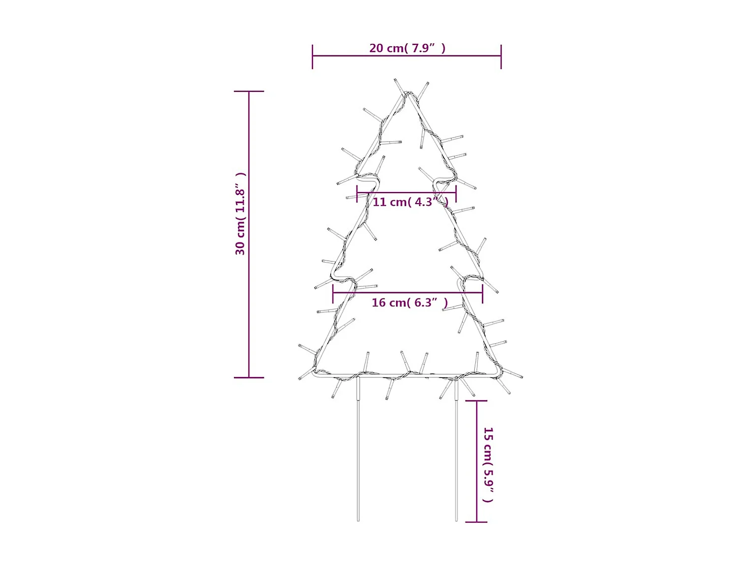 Décoration lumineuse arbre de Noël piquets 3 pcs 50 LED 30 cm