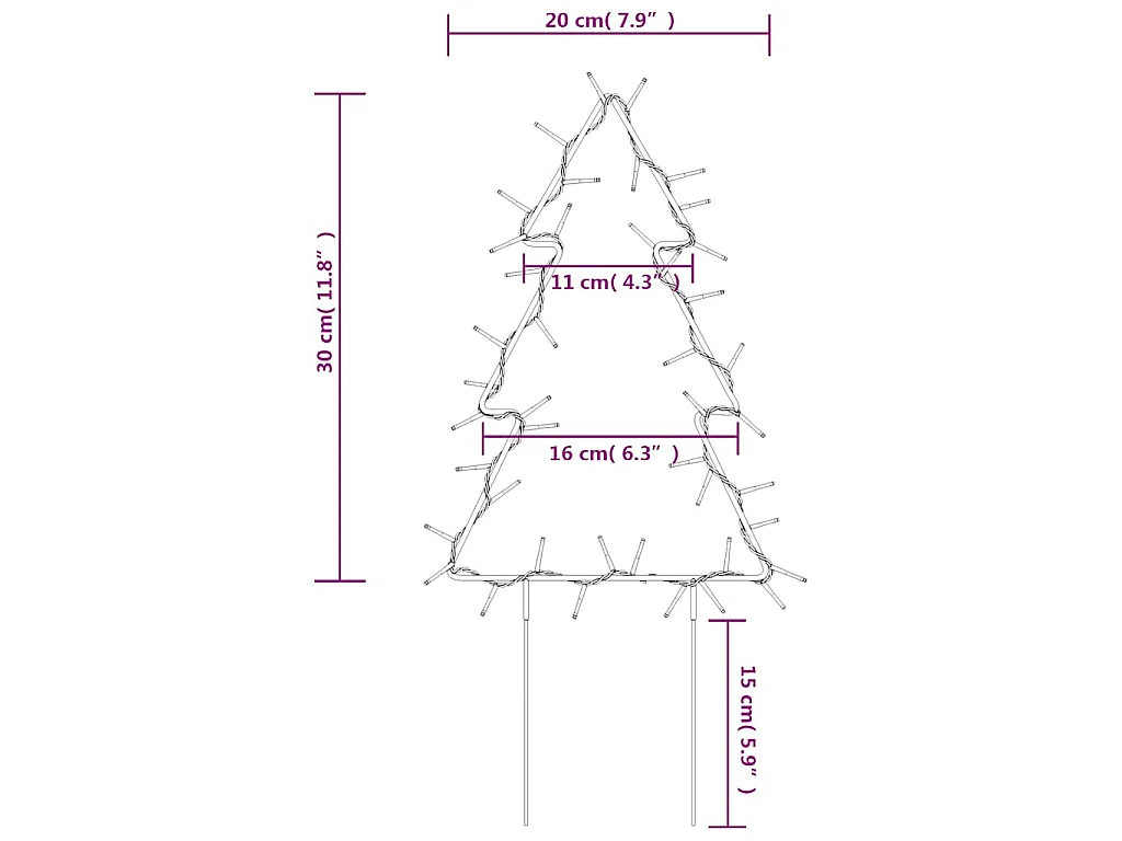 Árbol de Navidad lde uces con estacas 3 uds 50 LED 30 cm