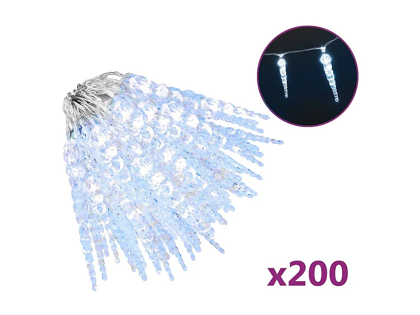 Luz de Natal em formato de pingente 200 LEDs Branco Frio 20 m PVC Acrílico