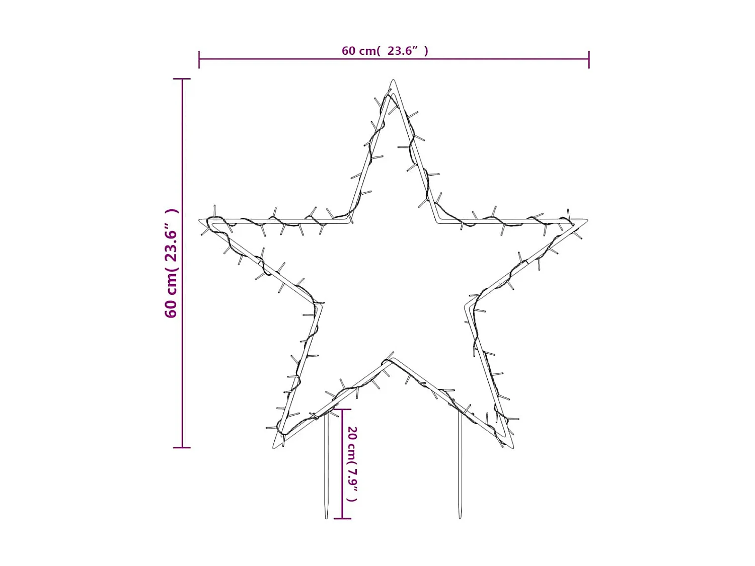 Décoration lumineuse étoile de Noël avec piquets 80 LED 60 cm