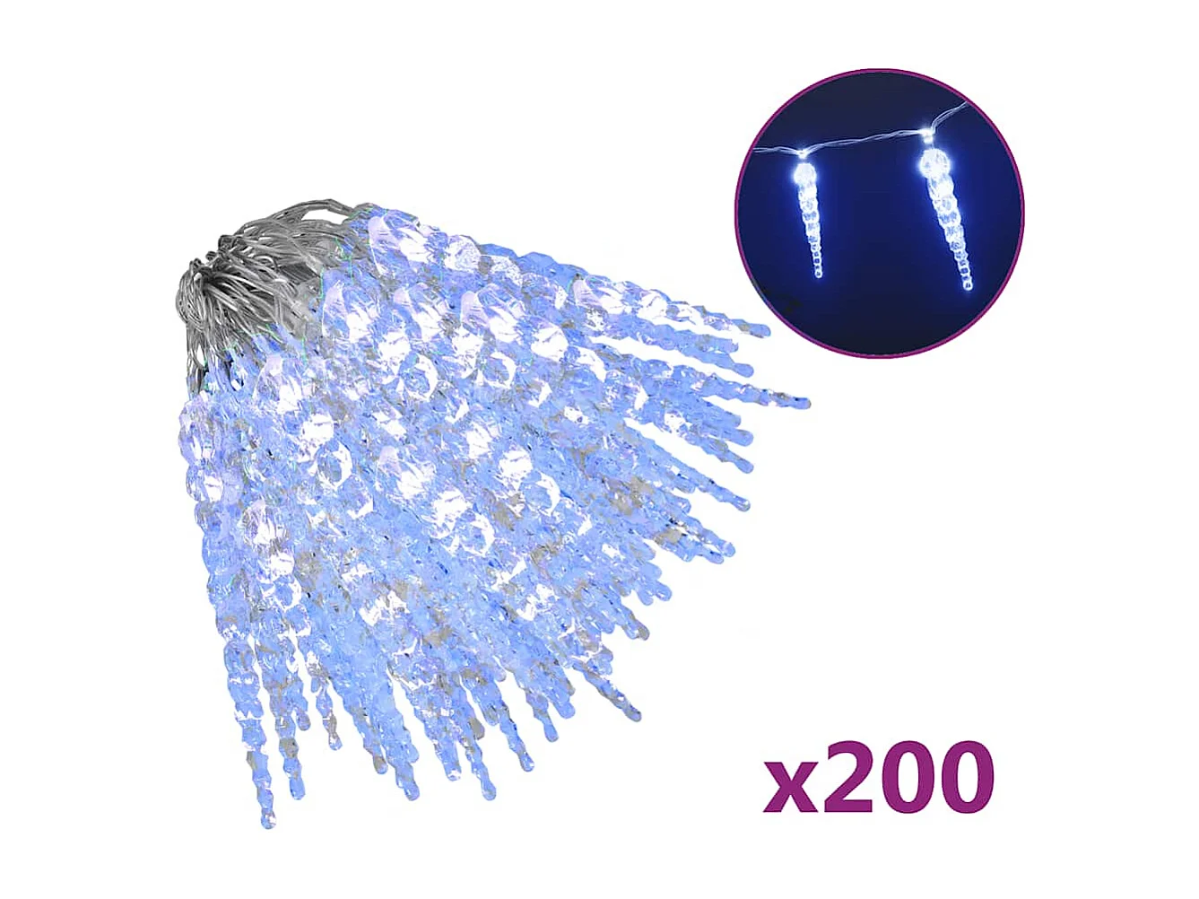 Luz de Natal pingente de gelo 200 luzes LED 20 m acrílico azul