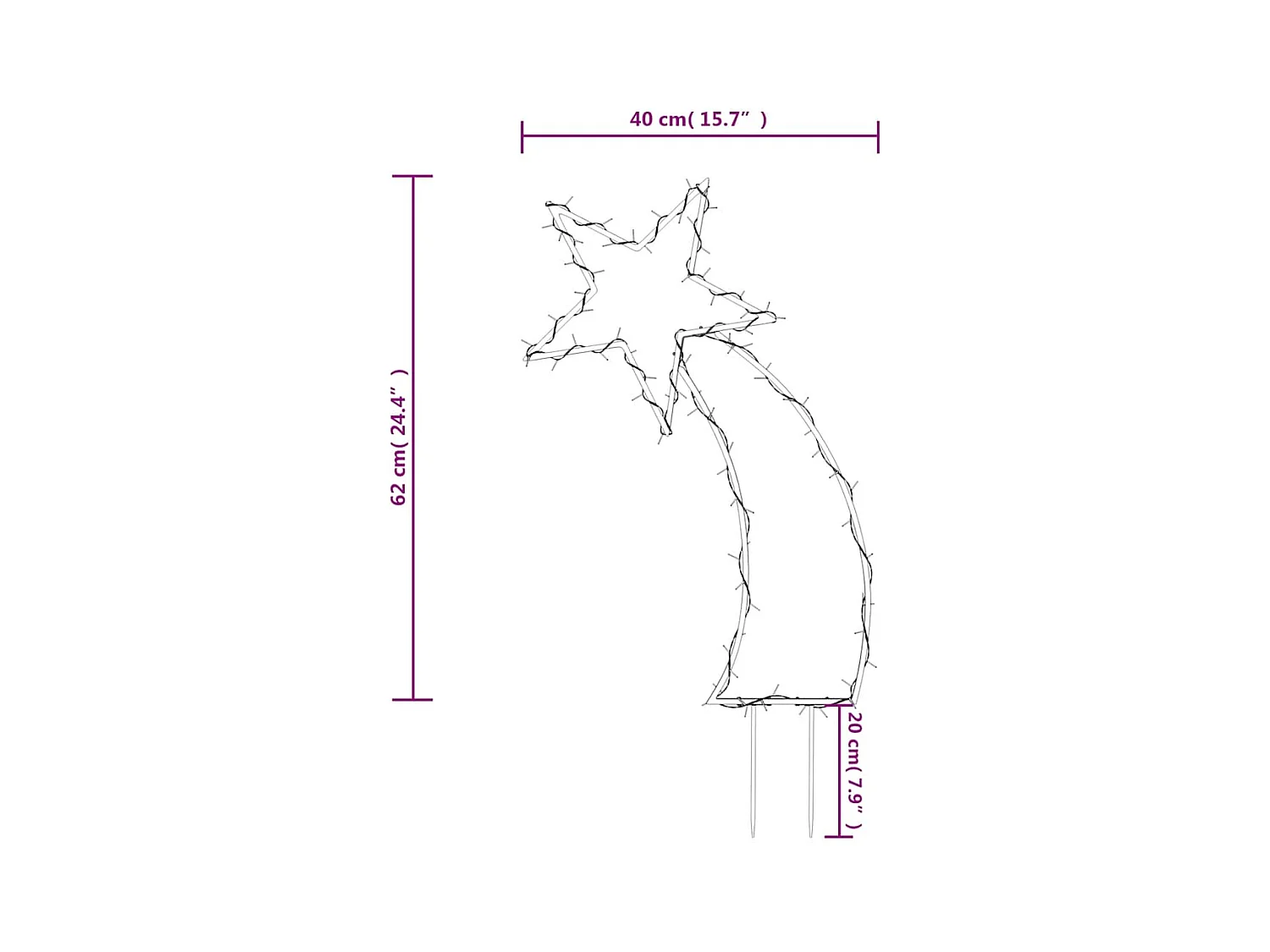 Décoration lumineuse météore de Noël avec piquets 80 LED 62 cm