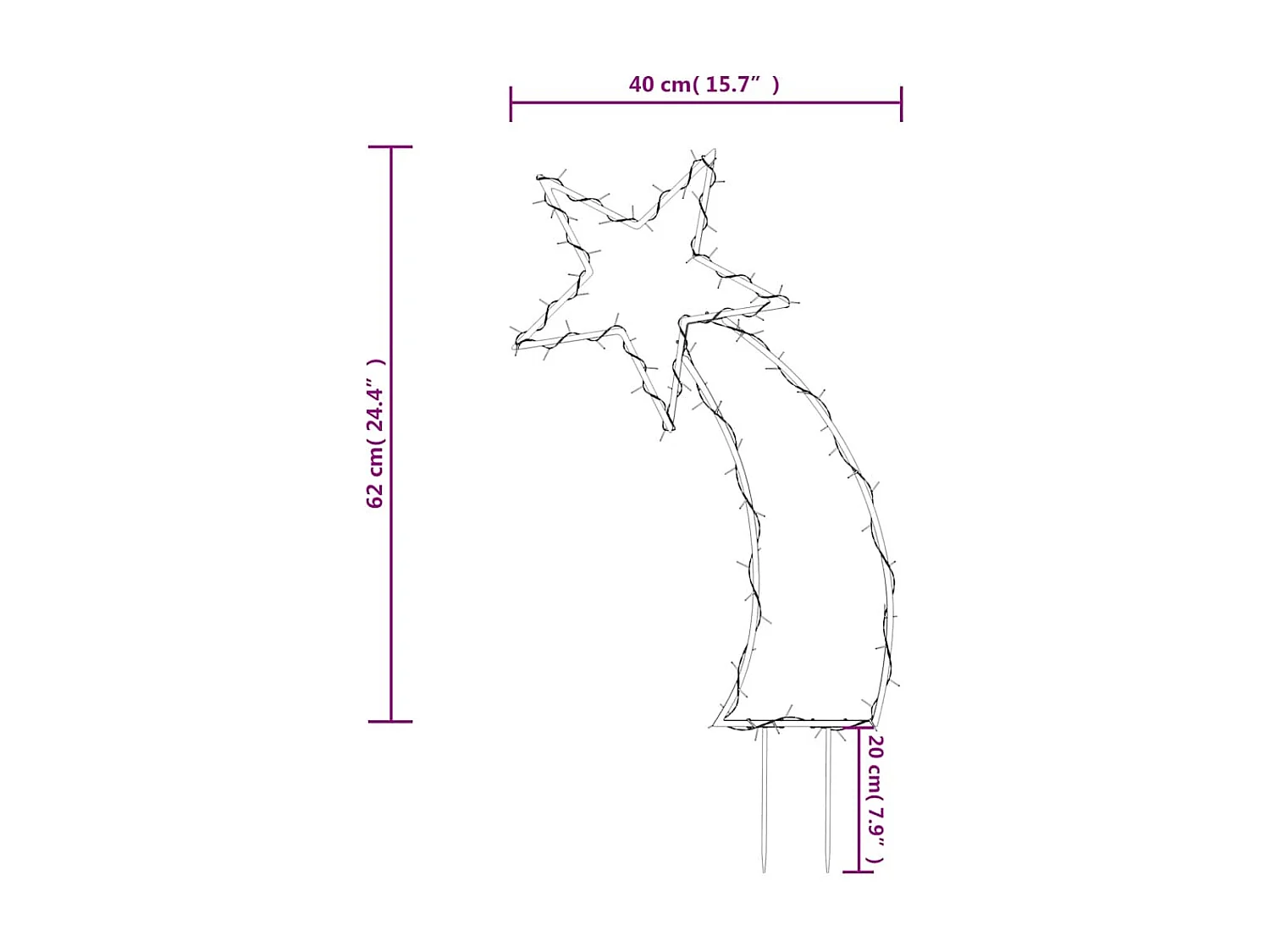 Decoração de Natal meteoro c/ luz e estacas 80 luzes LED 62 cm