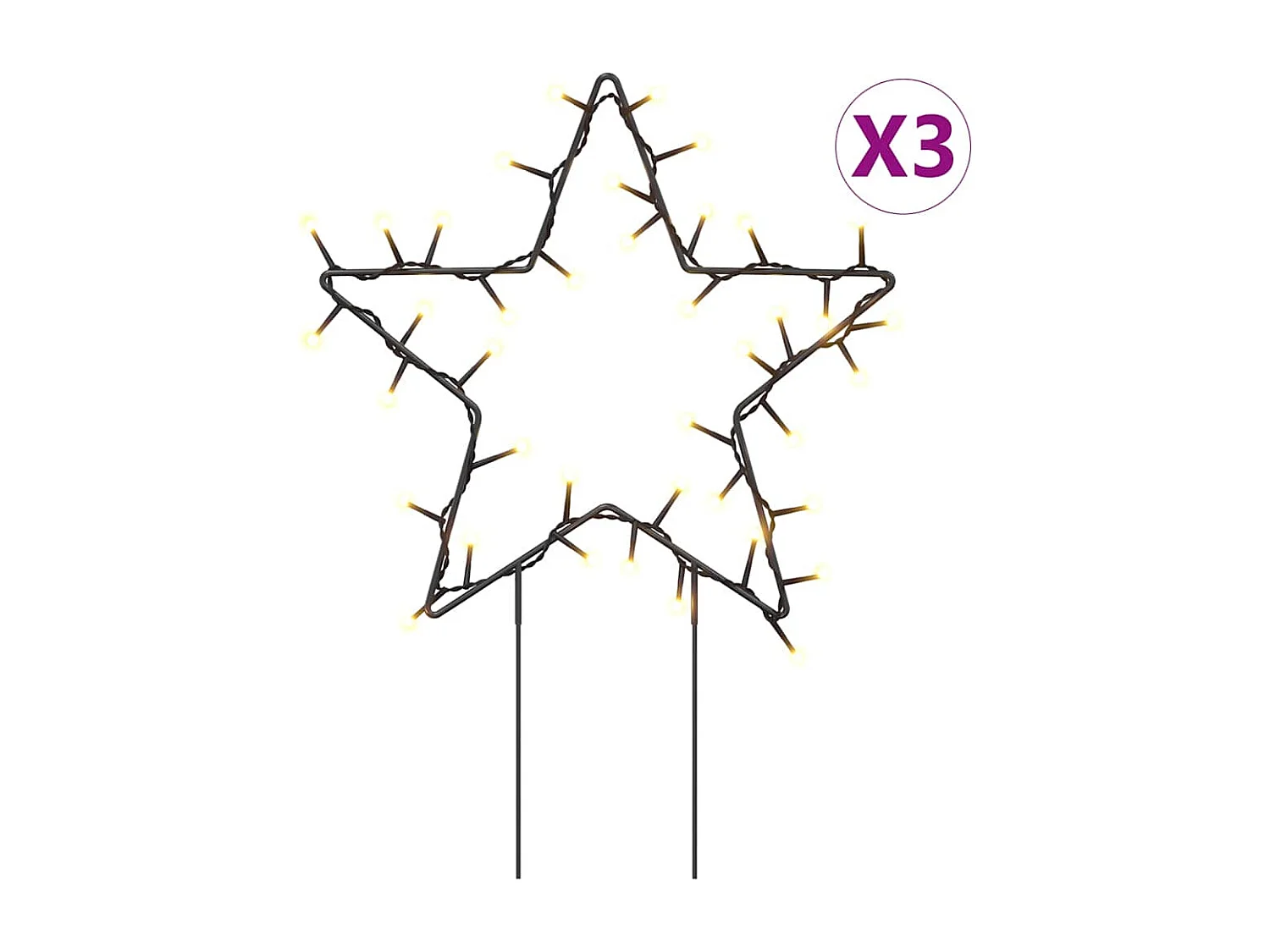 Décoration lumineuse étoile de Noël piquets 3 pcs 50 LED 29 cm
