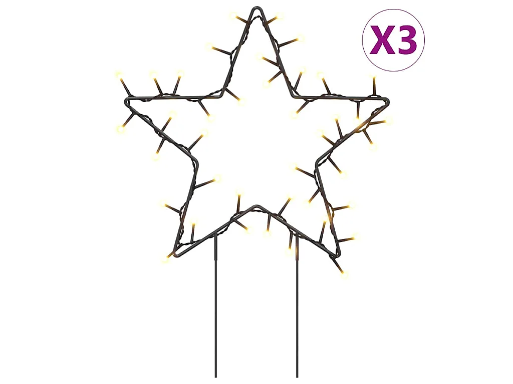 Décoration lumineuse étoile de Noël piquets 3 pcs 50 LED 29 cm