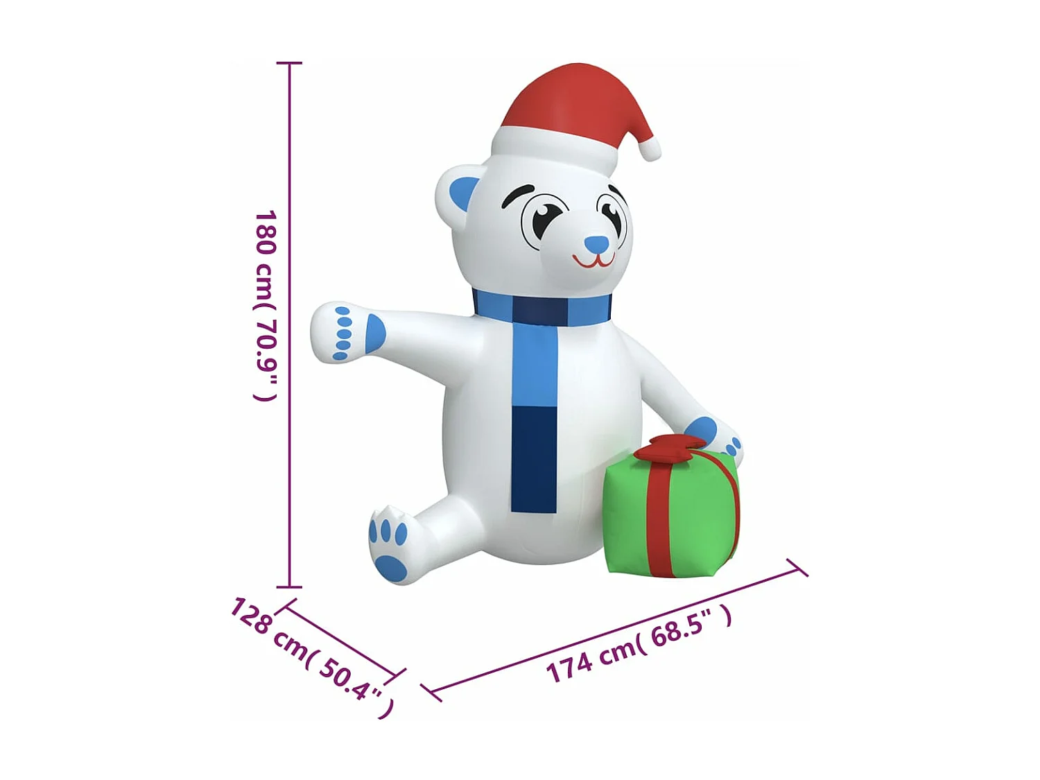 Ours en peluche gonflable de Noël à LED 180 cm