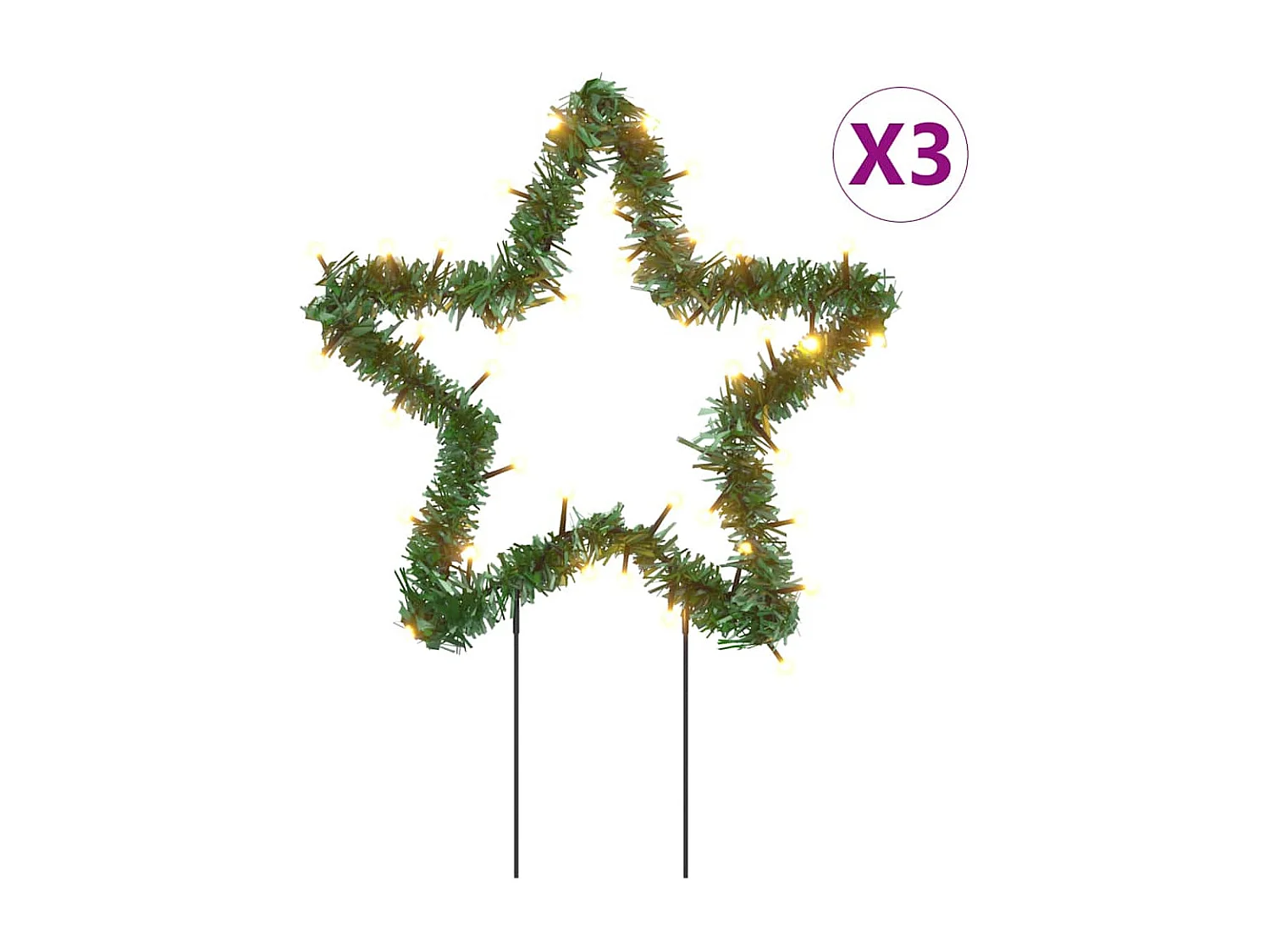 Décoration lumineuse étoile de Noël piquets 3 pcs 50 LED 29 cm