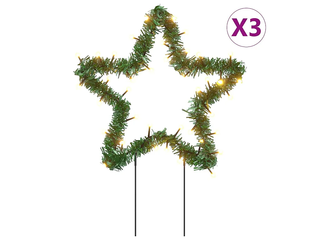 Kerstverlichting ster 3 st met grondpinnen 50 LED's 29 cm