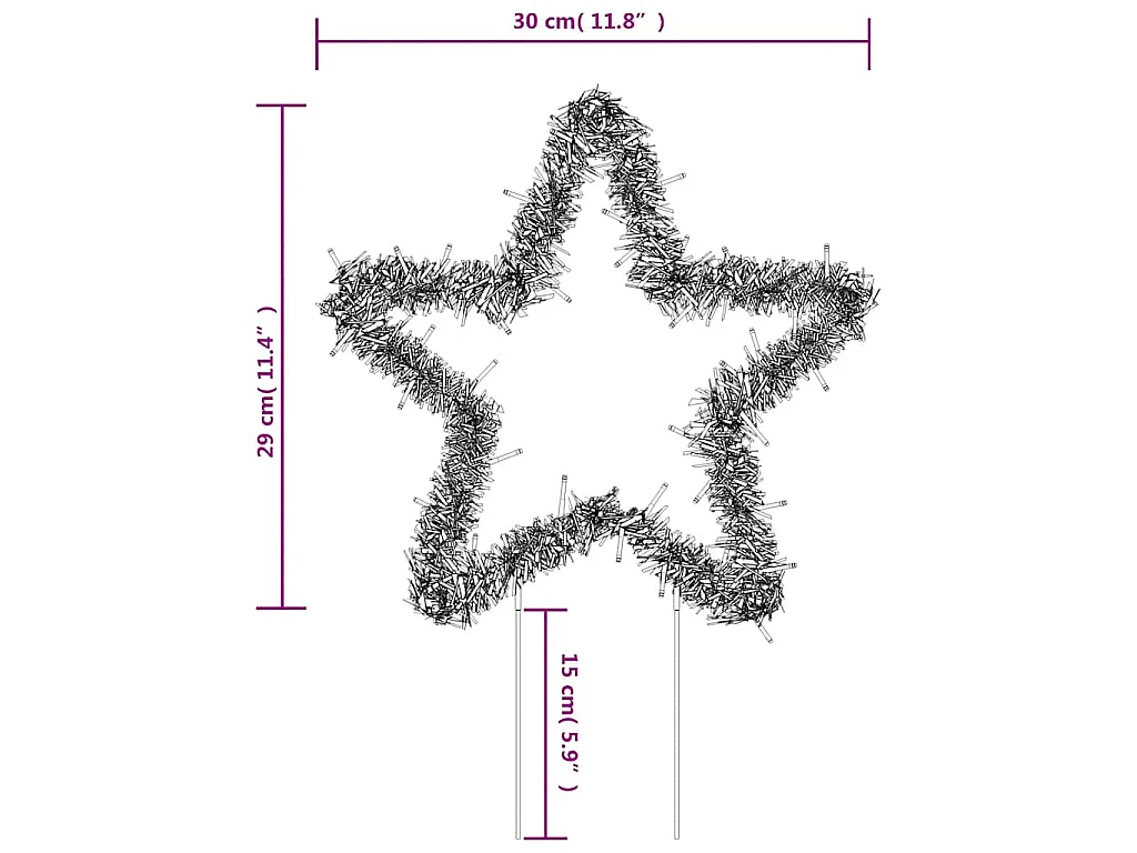 Kerstverlichting ster 3 st met grondpinnen 50 LED's 29 cm