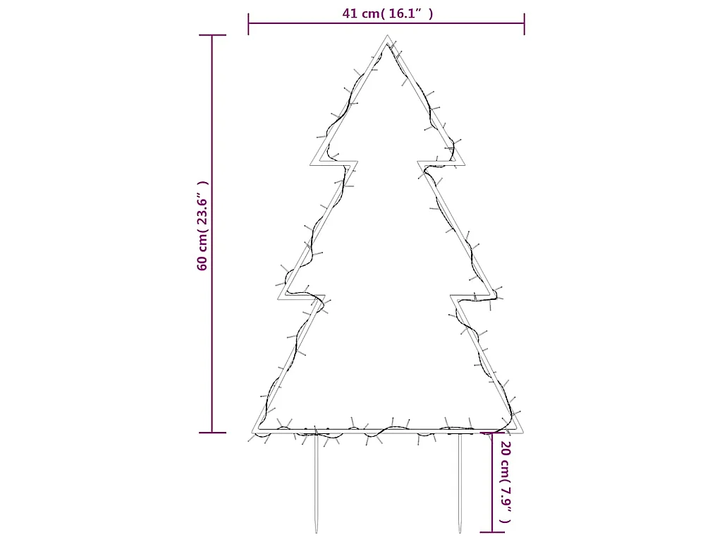 Decoração árvore de Natal c/ luz e estacas 80 luzes LED 60 cm