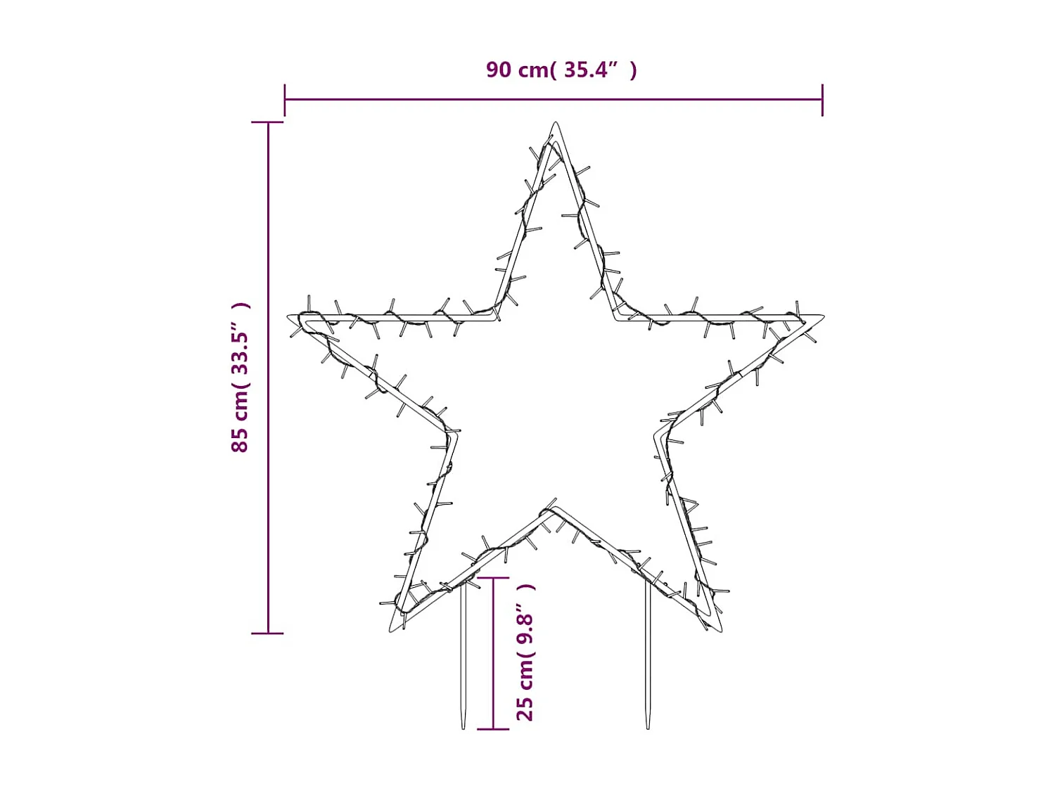Decoração estrela de Natal c/ luz e estacas 115 luzes LED 85 cm