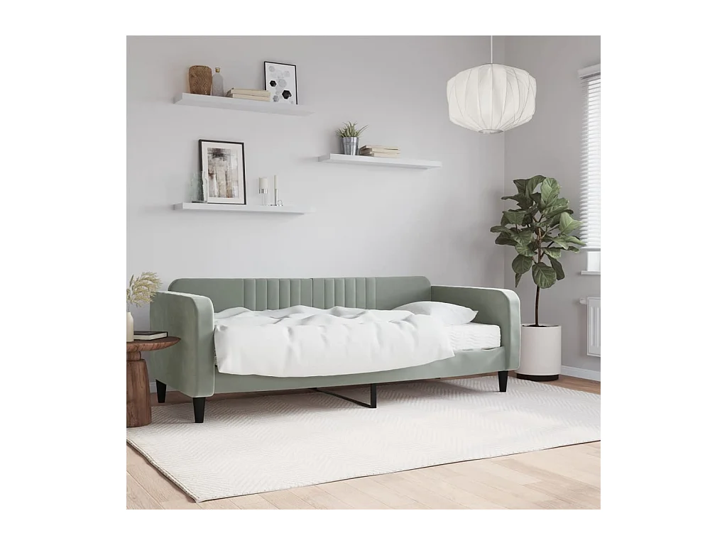 Lit de jour avec matelas gris clair 90x200 cm velours