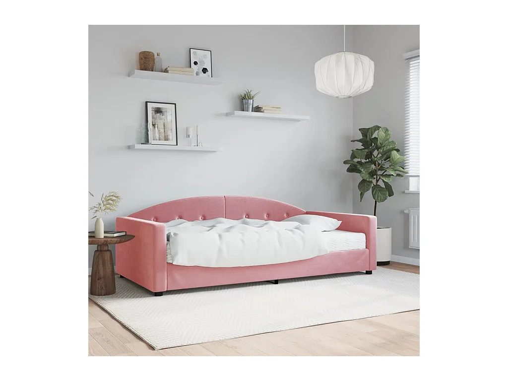 Divano Letto con Materasso Rosa 100x200 cm in Velluto