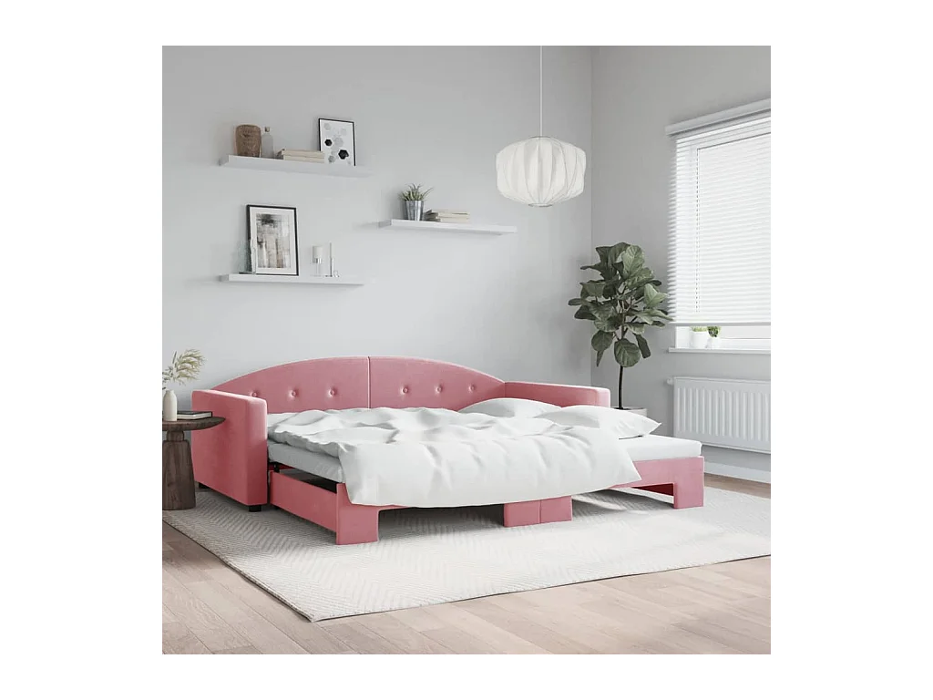 Lit de jour avec lit gigogne rose 100x200 cm velours