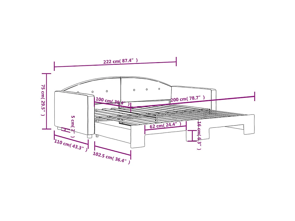 Divano Letto con Letto Estraibile Rosa 100x200 cm in Velluto