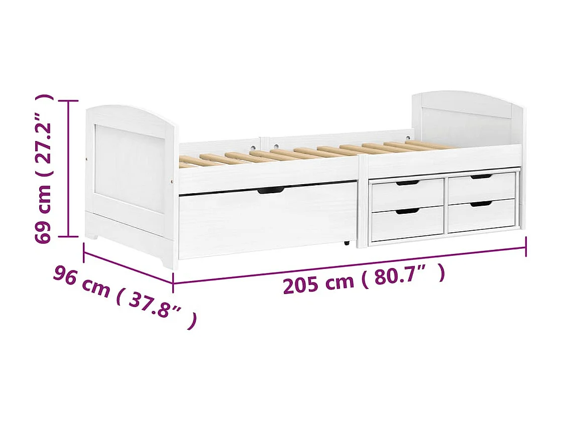 Cama Agata com 5 Gavetas - 90x200cm - Branco - Estilo Natural e Funcionalidade