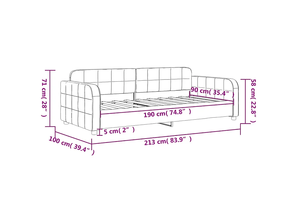 Slaapbank 90x190 cm fluweel lichtgrijs