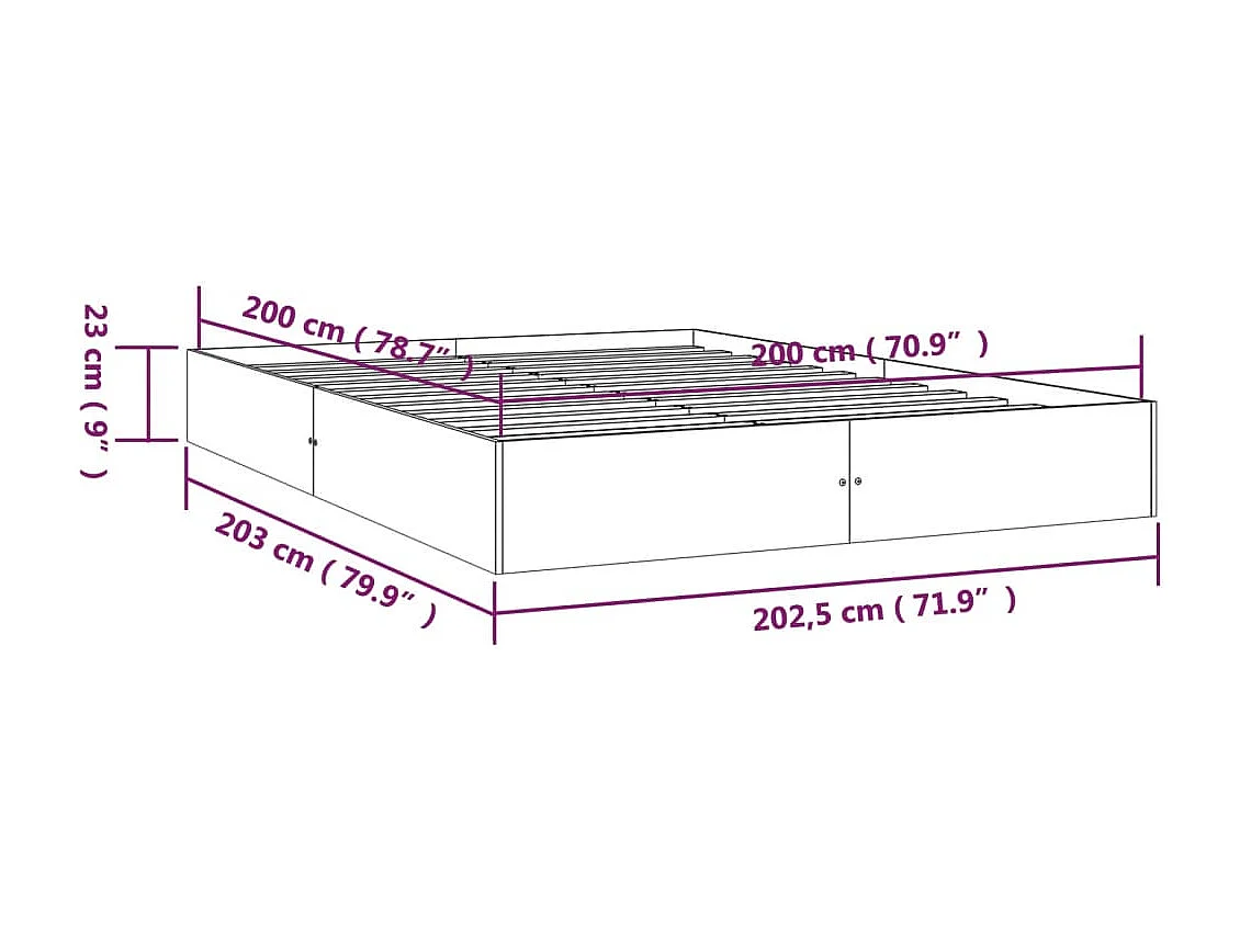 Bedframe zonder matras massief hout 200x200 cm