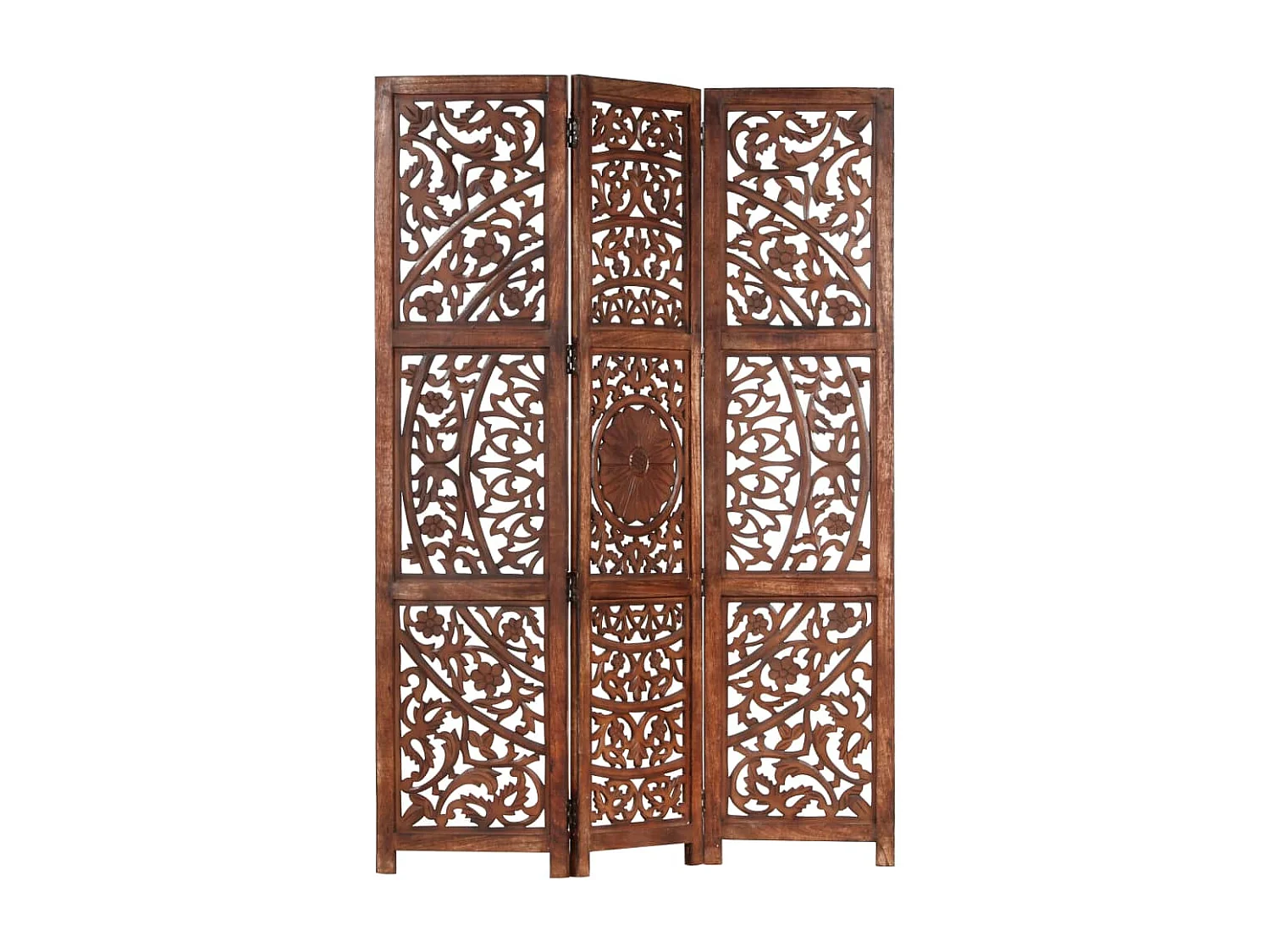 Biombo esculp mão 3 painéis 120x165cm mangueira maciça castanho