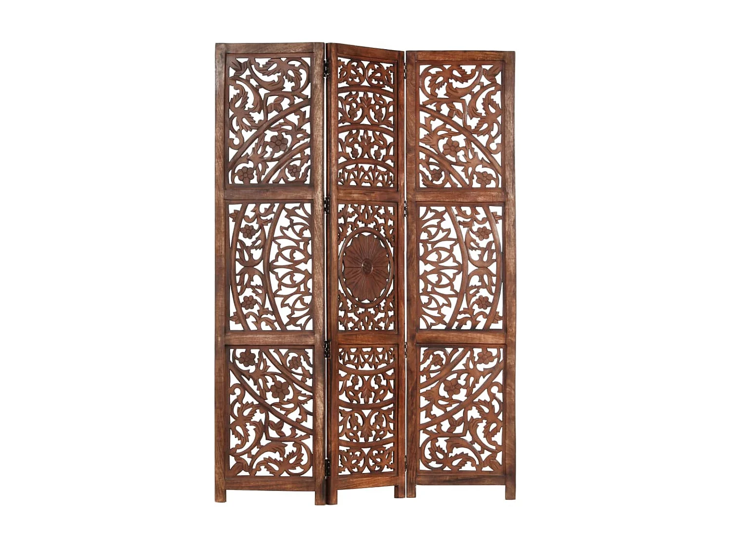 3-tlg. Raumteiler Handgeschnitzt Braun 120×165 cm Mangoholz