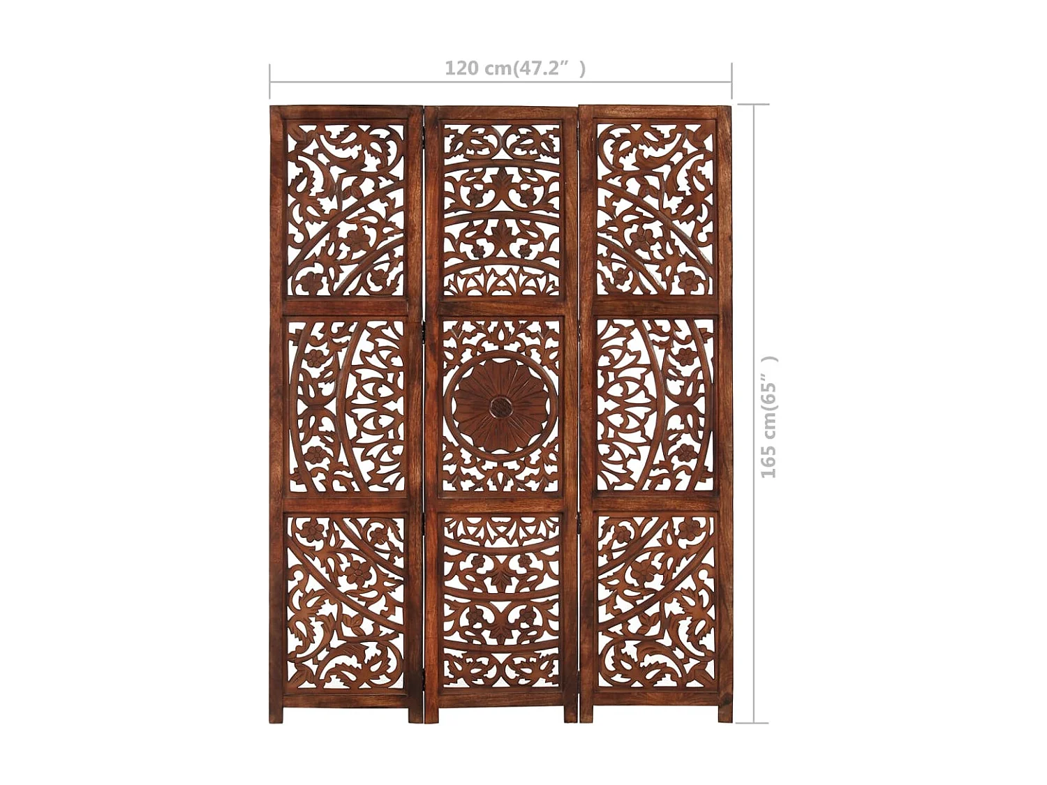3-tlg. Raumteiler Handgeschnitzt Braun 120×165 cm Mangoholz