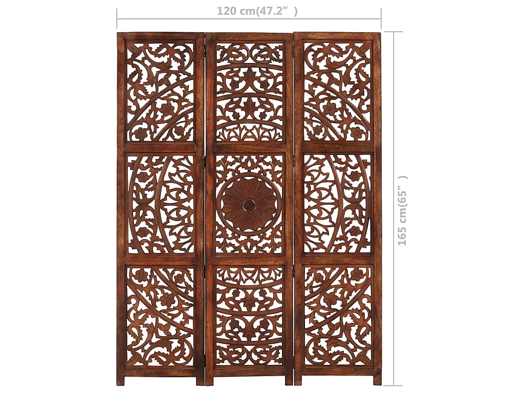 Paravent 3 panneaux Marron 120x165cm Bois manguier