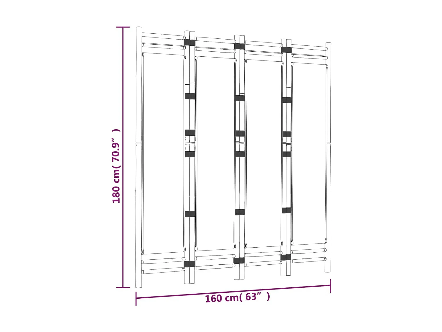 Cloison de séparation pliante 4 panneaux 160 cm Bambou et toile