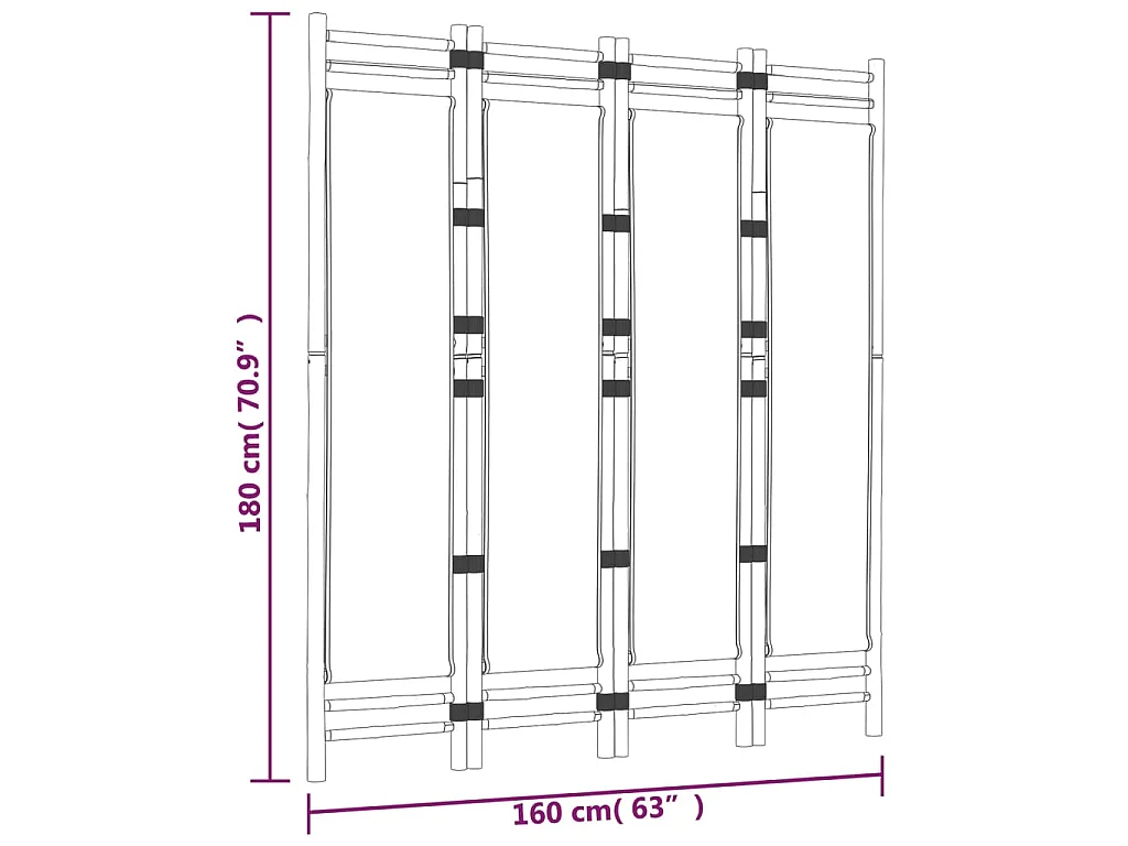 4-tlg. Paravent Faltbar 160 cm Bambus und Canvas