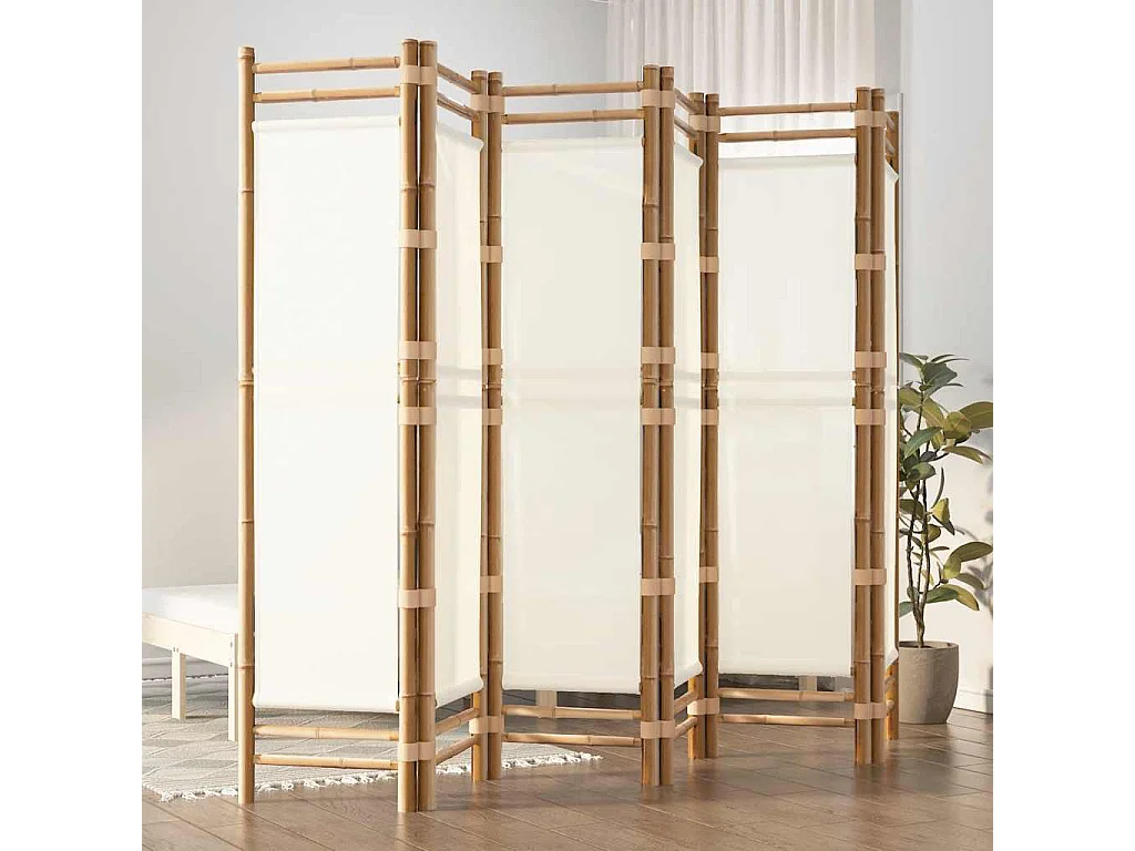 Cloison de séparation pliante 6 panneaux 240 cm Bambou et toile